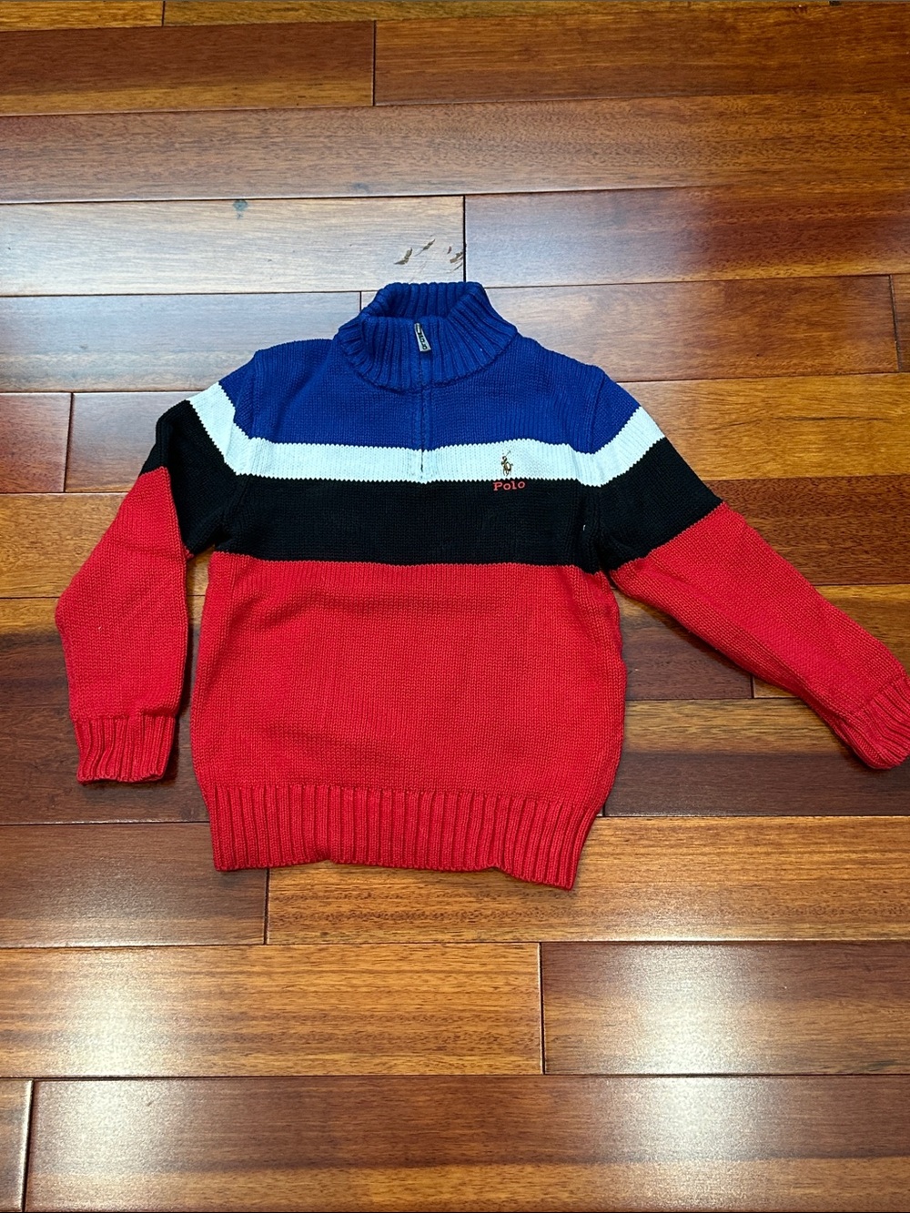 Polo by Ralph Lauren Red, Blue & Black Colorblock Half-Zip Sweater